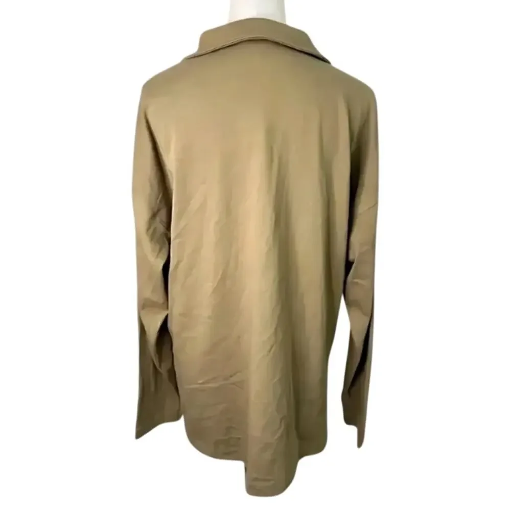 Topshop Shirt Dress Collared V-Neck Long Sleeve Relaxed Fit Beige/Brown 4-6 NWT